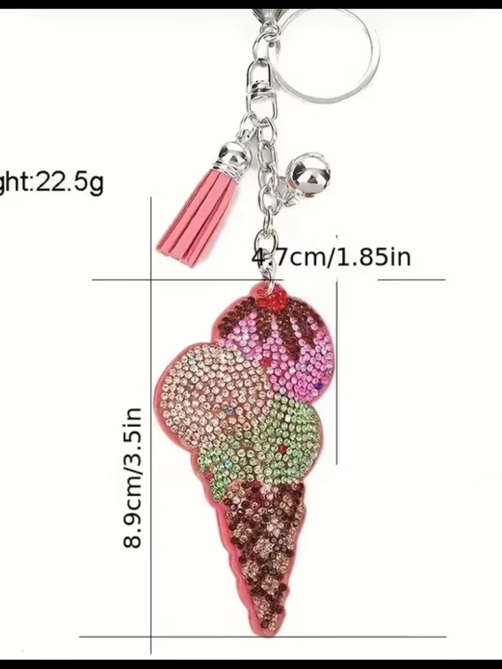 Pink Crystal Ice Cream Cone Key & Card Holder Charm